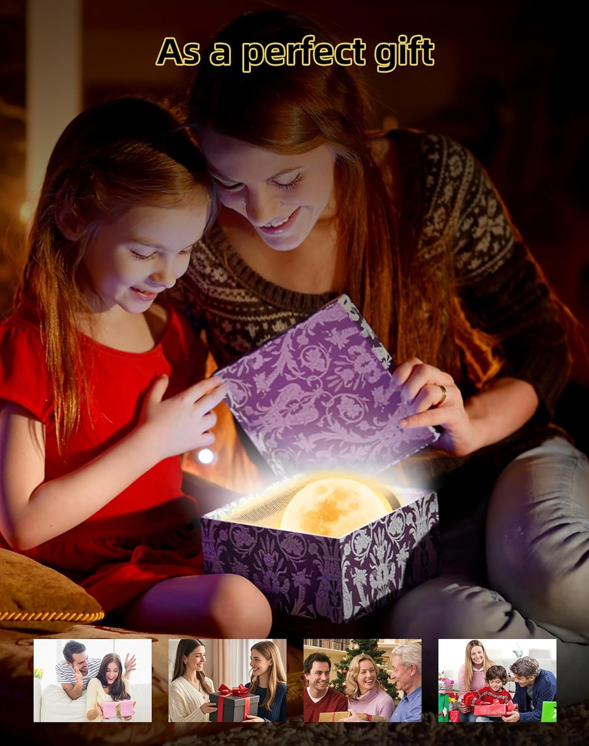 Colorful Moon Light Sunrise Alarm Clock Wake-Up Breathing Light 3-Speed Dimming Dual Alarm Sound Machine 10 Nature Sounds 8 Colors